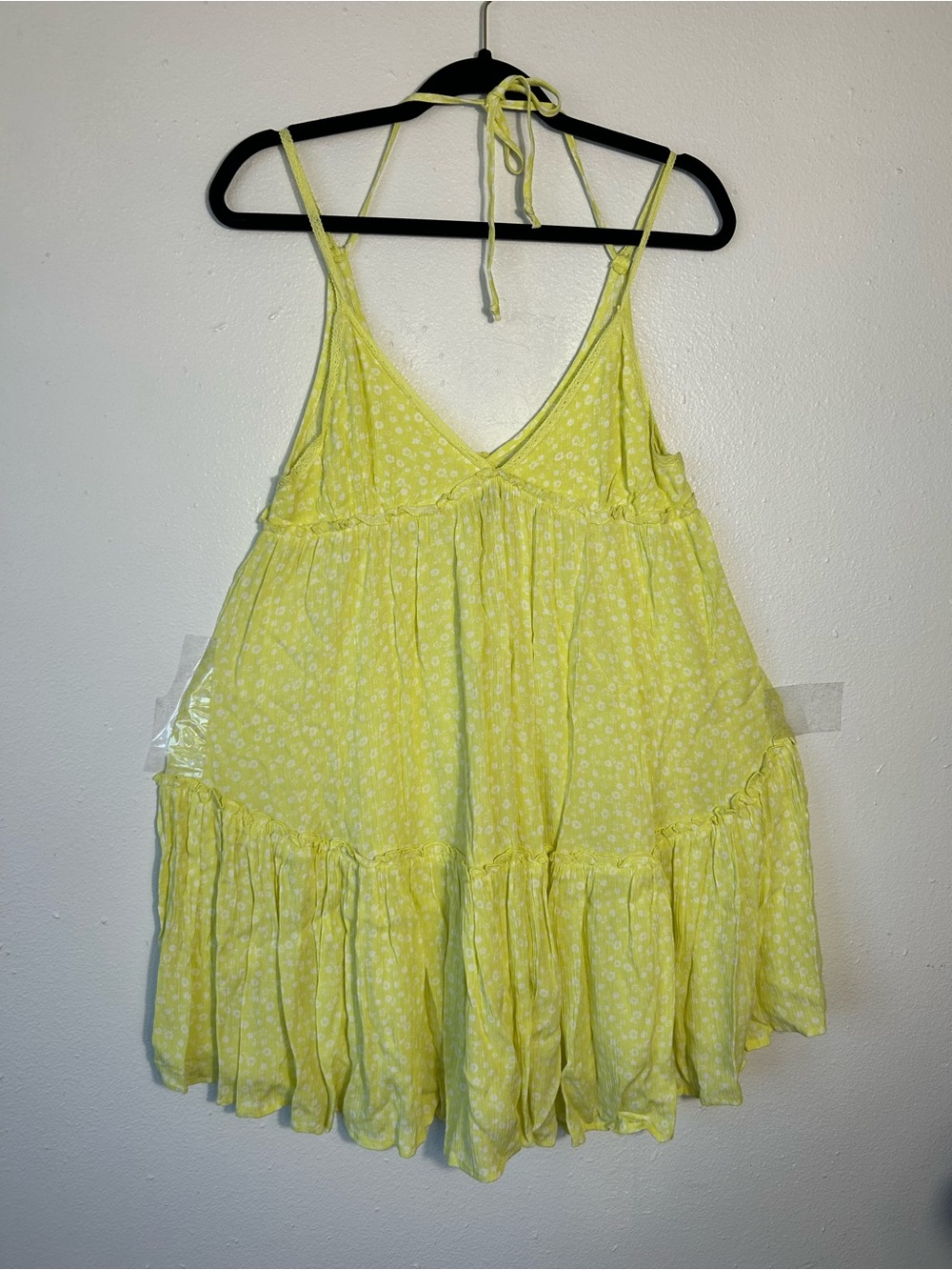 Wild Fable Yellow Floral Mini Dress XS Halter Babydoll Tiered Ruffle Boho Rayon
